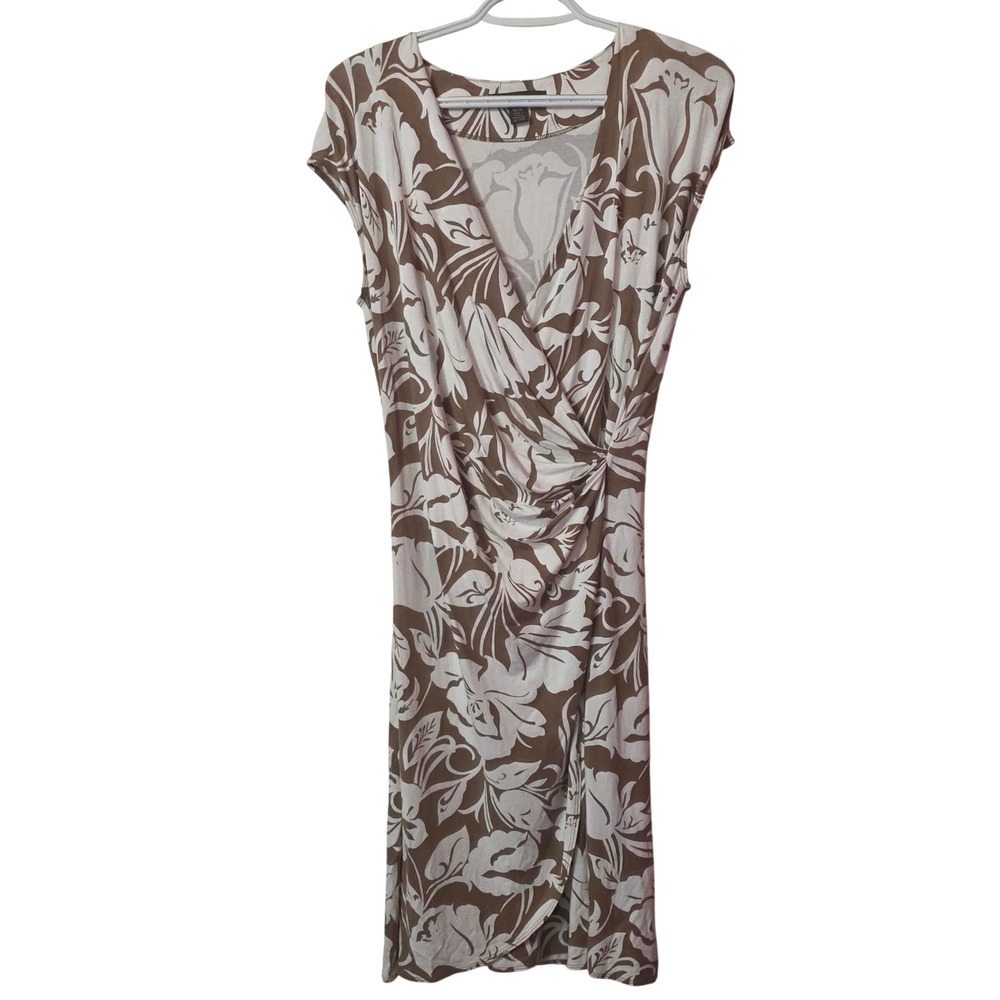 Tommy Bahama Womens‎ Cream Floral Faux Wrap Sheath Dress Size Medium Stretch